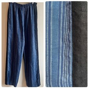 Tory Burch indigo blue striped linen pull on pant with black back size 8 elastic